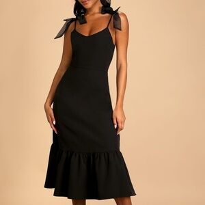 NWT Lulus What a Gift Black Bow Strap Midi Dress